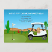 Golf Cart Moving Boxes Desert Golf Course Aankondigingskaart (Voorkant)