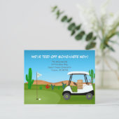 Golf Cart Moving Boxes Desert Golf Course Aankondigingskaart (Staand voorkant)