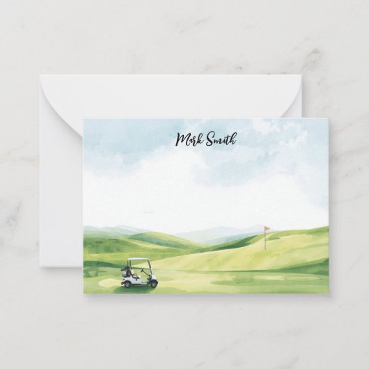 Golf cart on the course with Name for golfer Notitiekaartje (Voorkant)