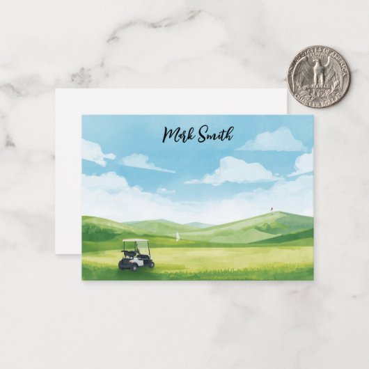 Golf cart on the course  with Name for golfer  Notitiekaartje (Voorkant / Achterkant in situ)