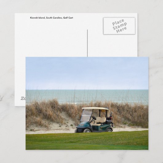 Golf Cart op het achttiende eiland Kiawah Briefkaart (Voorkant / Achterkant)