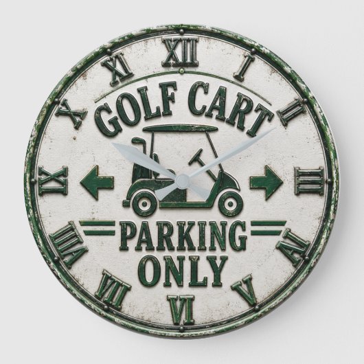 Golf Cart Parking Only Funny Golf Gift Grote Klok (Voorkant)