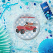 Golf Cart Pset Blue Gingham Country Club Papieren Bordje (Feest)