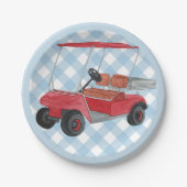 Golf Cart Pset Blue Gingham Country Club Papieren Bordje (Voorkant)