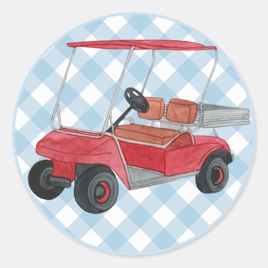 Golf Cart Pset Blue White Preppy Country Club Ronde Sticker (Voorkant)