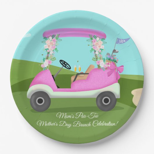 Golf Cart With Mimosas Mother's Day Brunch Papieren Bordje (Voorkant)