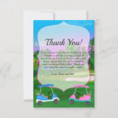Golf Carts on Course Gender onthulling Baby shower Bedankkaart (Voorkant)