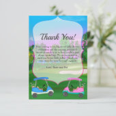 Golf Carts on Course Gender onthulling Baby shower Bedankkaart (Staand voorkant)