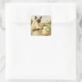 Golf Cat bruid Golfer is het snijden van bruidstaa Vierkante Sticker (Tas)