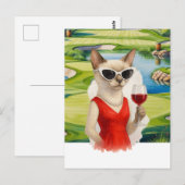 Golf Cat drinkt wijn op Golfbaan Briefkaart (Voorkant / Achterkant)