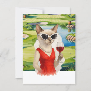 Golf Cat drinkt wijn op Golfbaan  Briefkaart