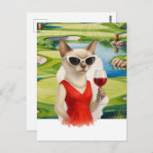 Golf Cat is drinking wine in Golf Course  Briefkaart (Voorkant / Achterkant)