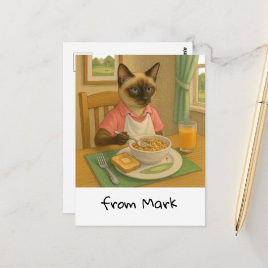 Golf Cat Lover ontbijt Briefkaart (Voorkant / Achterkant in situ)