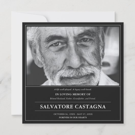 Golf Celebration of Life Black Photo Memorial Kaart (Voorkant)
