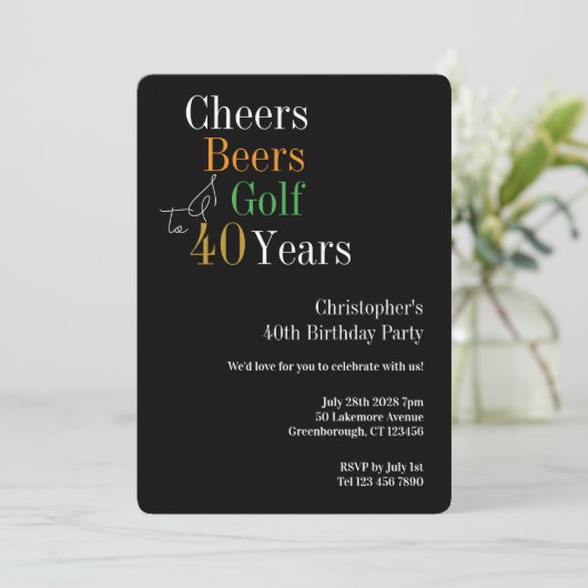 Golf Cheers Beers 40e verjaardagsfeest Kaart (Staand voorkant)