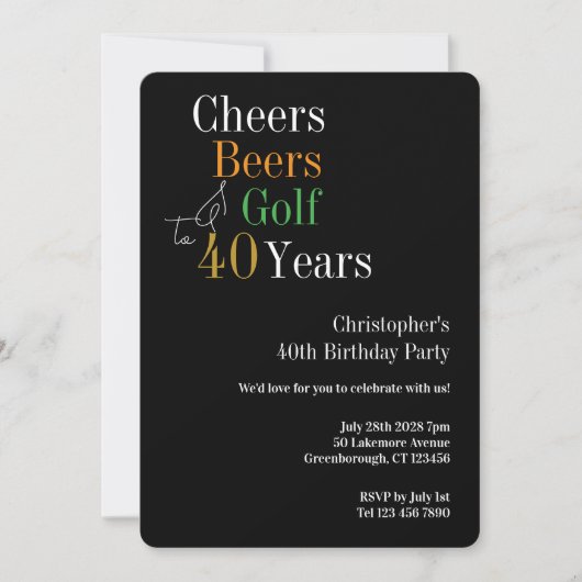 Golf Cheers Beers 40e verjaardagsfeest Kaart (Voorkant)