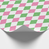 Golf Chic Pink Green Argyle Wrapping Paper Cadeaupapier (Hoek)