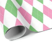 Golf Chic Pink Green Argyle Wrapping Paper Cadeaupapier (Rol Hoek)
