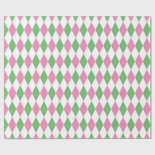 Golf Chic Roze Groen Argyle Inpakpapier