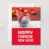 Golf Chinees Nieuwjaar met bal en rood lint Briefkaart (Voorkant / Achterkant)