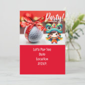 Golf Chinees Nieuwjaar met bal en rood lint Kaart (Staand voorkant)