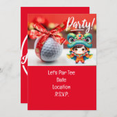 Golf Chinees Nieuwjaar met bal en rood lint Kaart (Voorkant / Achterkant)