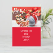 Golf Chinees Nieuwjaar met bal en rood lint Kaart (Staand voorkant)