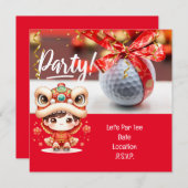 Golf Chinees Nieuwjaar met bal en rood lint Save The Date (Voorkant / Achterkant)