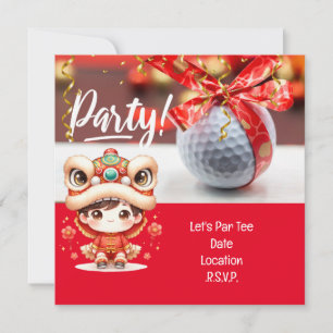 Golf Chinees Nieuwjaar met bal en rood lint Save The Date