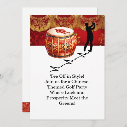 Golf Chinese thema Golf Party Uitnodigingen (Voorkant / Achterkant)