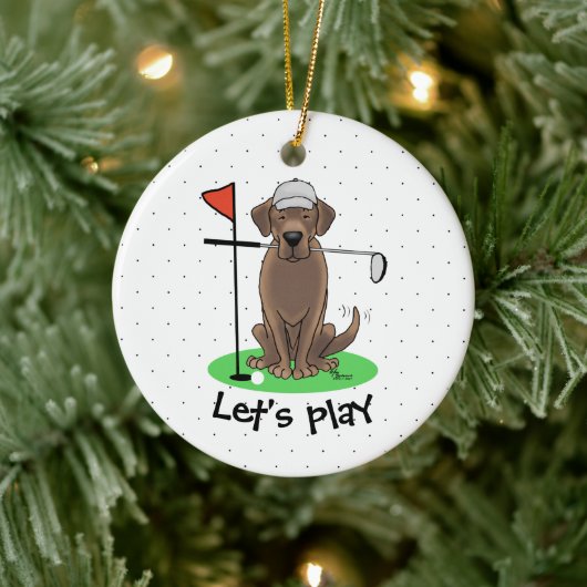 Golf Chocolate Labrador Retriever Dog - Funny Keramisch Ornament (Boom)