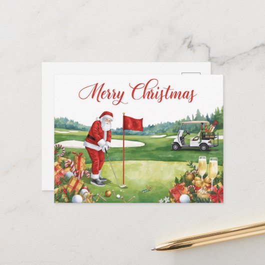 Golf Christmas  Let’s Par tee with Santa Claus   Feestdagenkaart (Voorkant / Achterkant in situ)