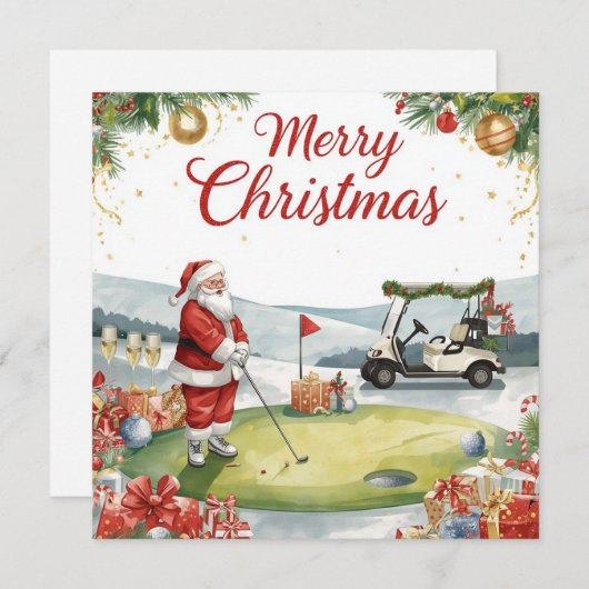 Golf Christmas Let’s Par tee with Santa Claus Feestdagenkaart (Voorkant / Achterkant)