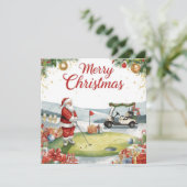 Golf Christmas Let’s Par tee with Santa Claus Feestdagenkaart (Staand voorkant)
