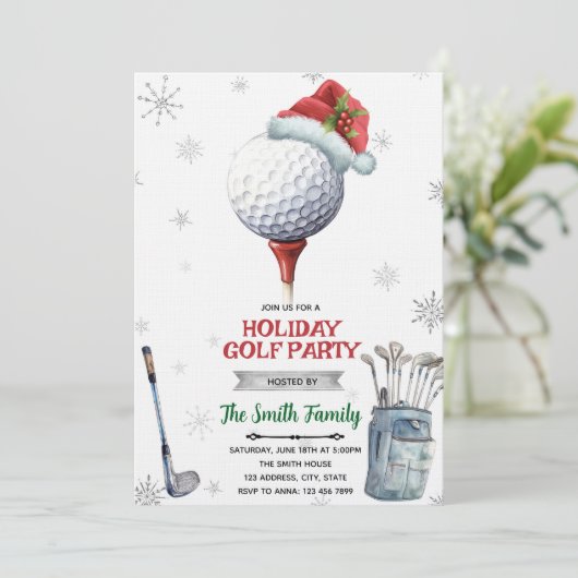 Golf Christmas Party Invitation Kaart (Staand voorkant)