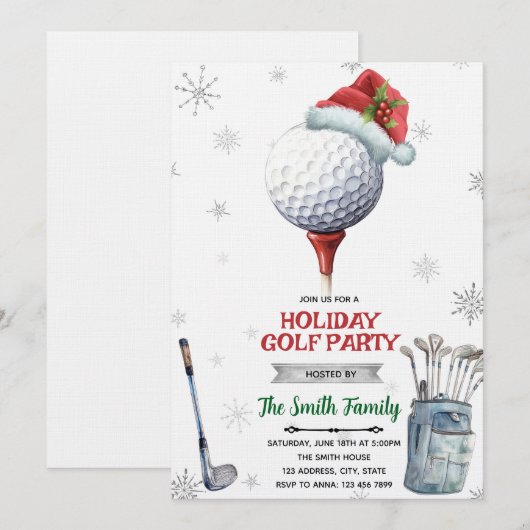 Golf Christmas Party Invitation Kaart (Voorkant / Achterkant)