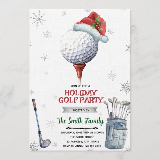 Golf Christmas Party Invitation Kaart (Voorkant)