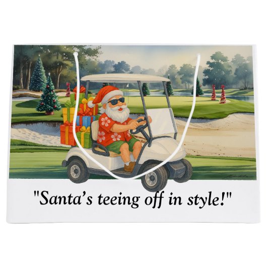 Golf Christmas Santa  drive golf cart on course Groot Cadeauzakje (Voorkant)