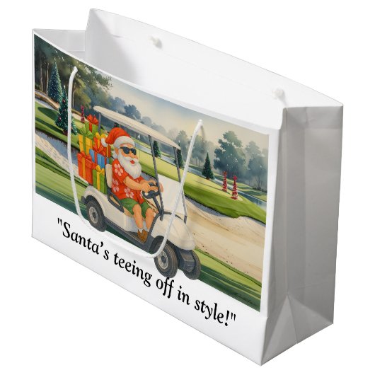 Golf Christmas Santa  drive golf cart on course Groot Cadeauzakje (Voorkant Gekanteld)