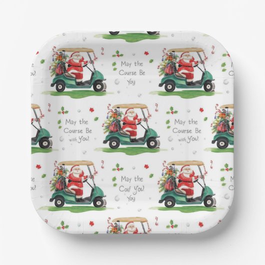 Golf Christmas Santa Golfer Course kan bij u zijn Papieren Bordje (Voorkant)