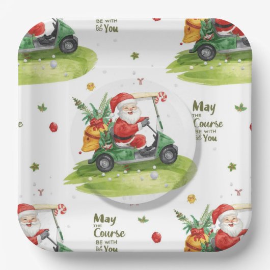 Golf Christmas Santa Golfer May Course be with you Papieren Bordje (Voorkant)