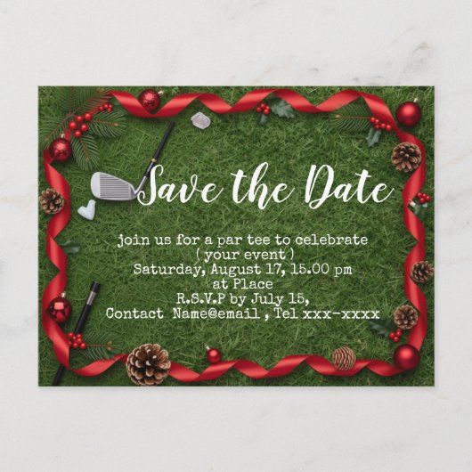 Golf Christmas save the date with golf ball Briefkaart (Voorkant)