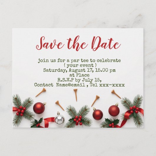 Golf Christmas save the date with golf themed Briefkaart (Voorkant)
