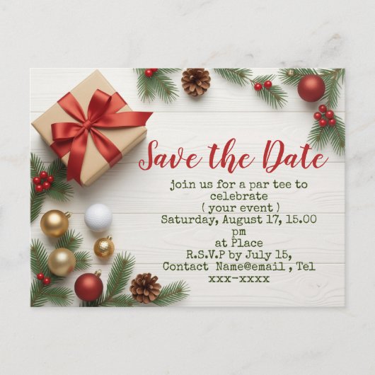 Golf Christmas save the date with golf themed Briefkaart (Voorkant)