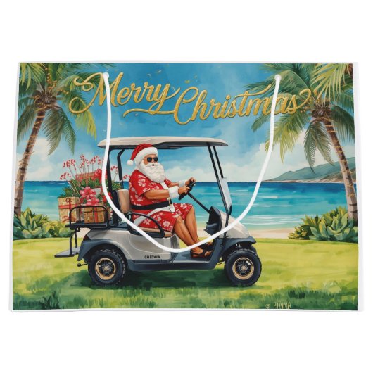 Golf Christmas themed with Santa Claus in Hawaii Groot Cadeauzakje (Voorkant)