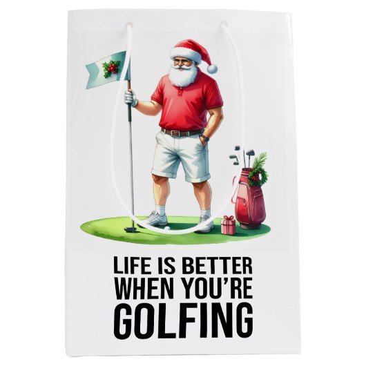 Golf Christmas themed with Santa Claus Medium Cadeauzakje (Voorkant)