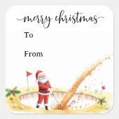 Golf Christmas with Santa Claus for golfer funny Vierkante Sticker (Voorkant)