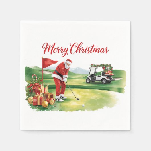 Golf Christmas with Santa Claus golfing Servet (Voorkant)