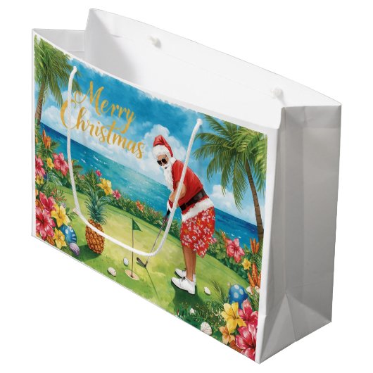 Golf Christmas with Santa Claus in Hawaii Groot Cadeauzakje (Voorkant Gekanteld)