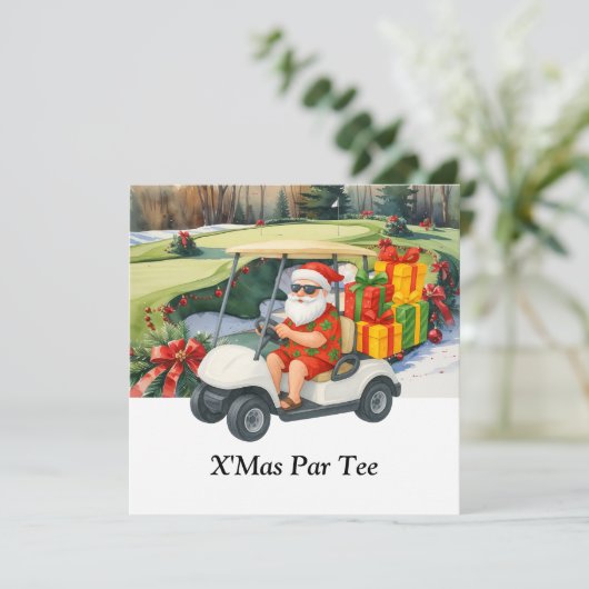 Golf Christmas with Santa Claus on Green Save The Date (Staand voorkant)